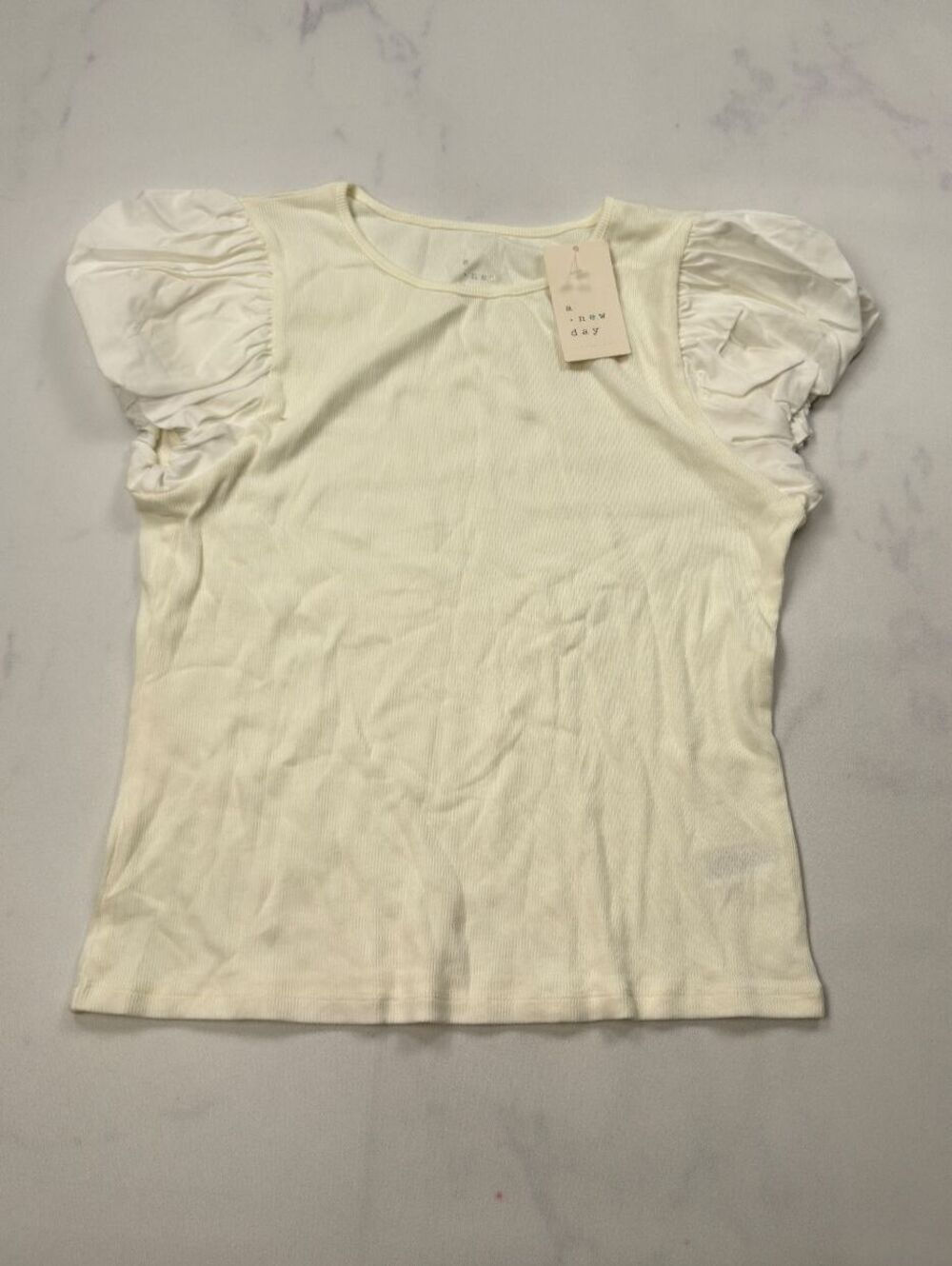 A New Day Blouse Cream Puff Sleeve Elegant - Womens M NWT